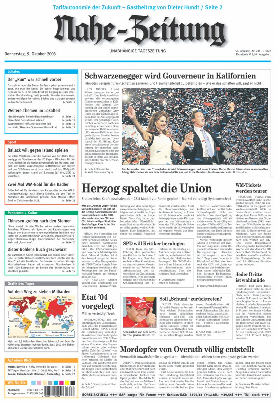 Nahe-Zeitung vom Donnerstag, 09.10.2003
