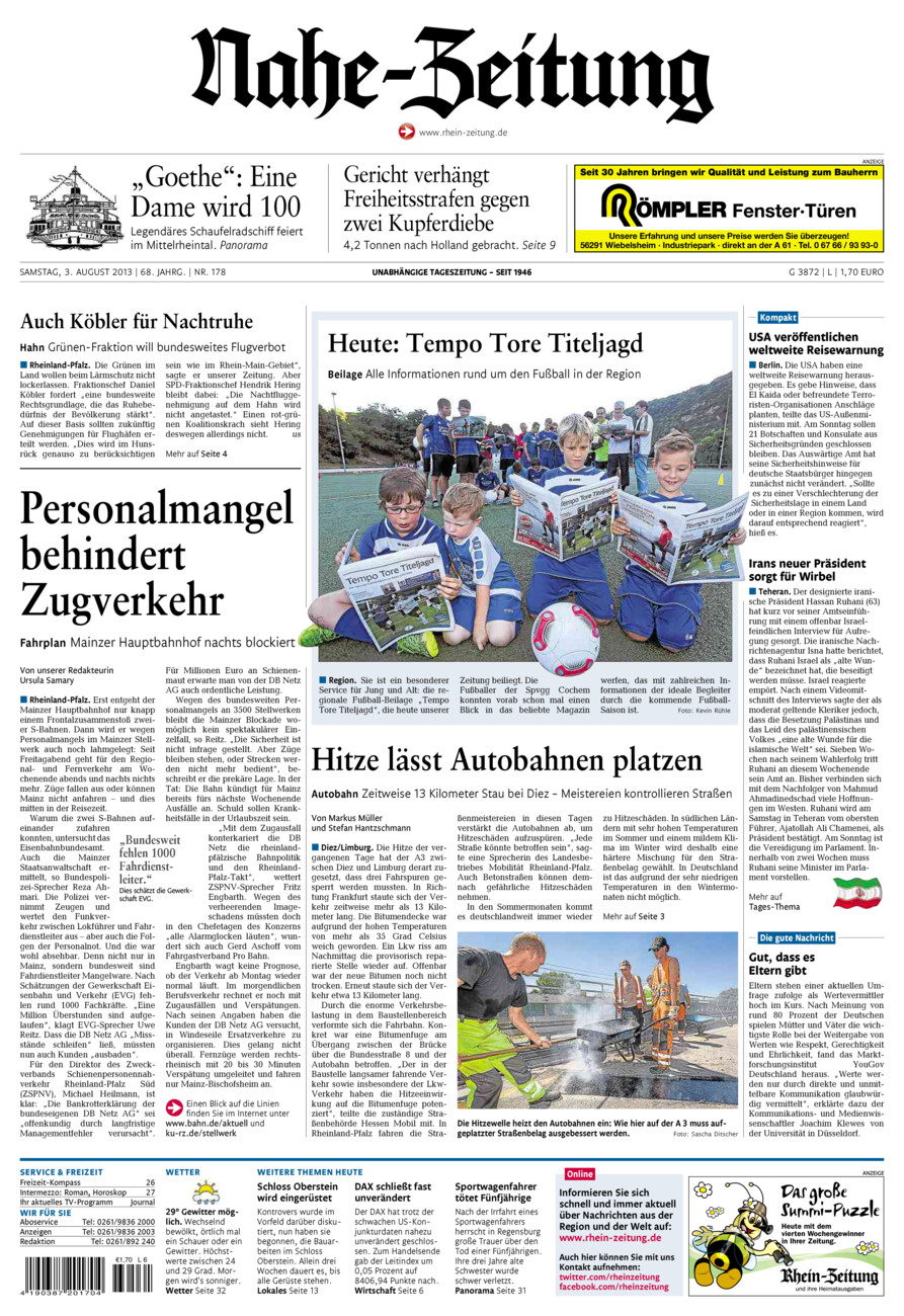 Nahe-Zeitung vom Samstag, 03.08.2013