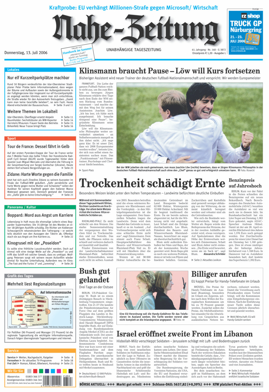 Nahe-Zeitung vom Donnerstag, 13.07.2006