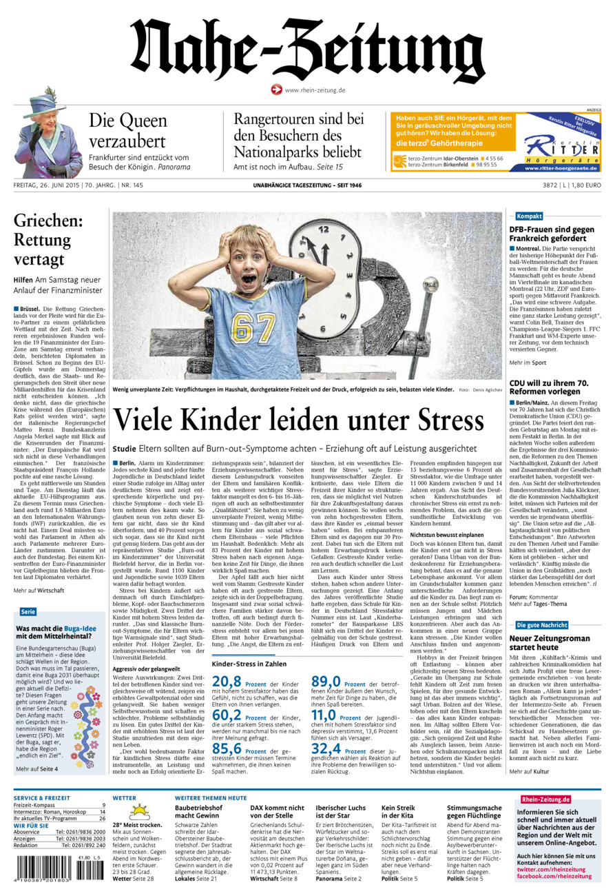 Nahe-Zeitung vom Freitag, 26.06.2015