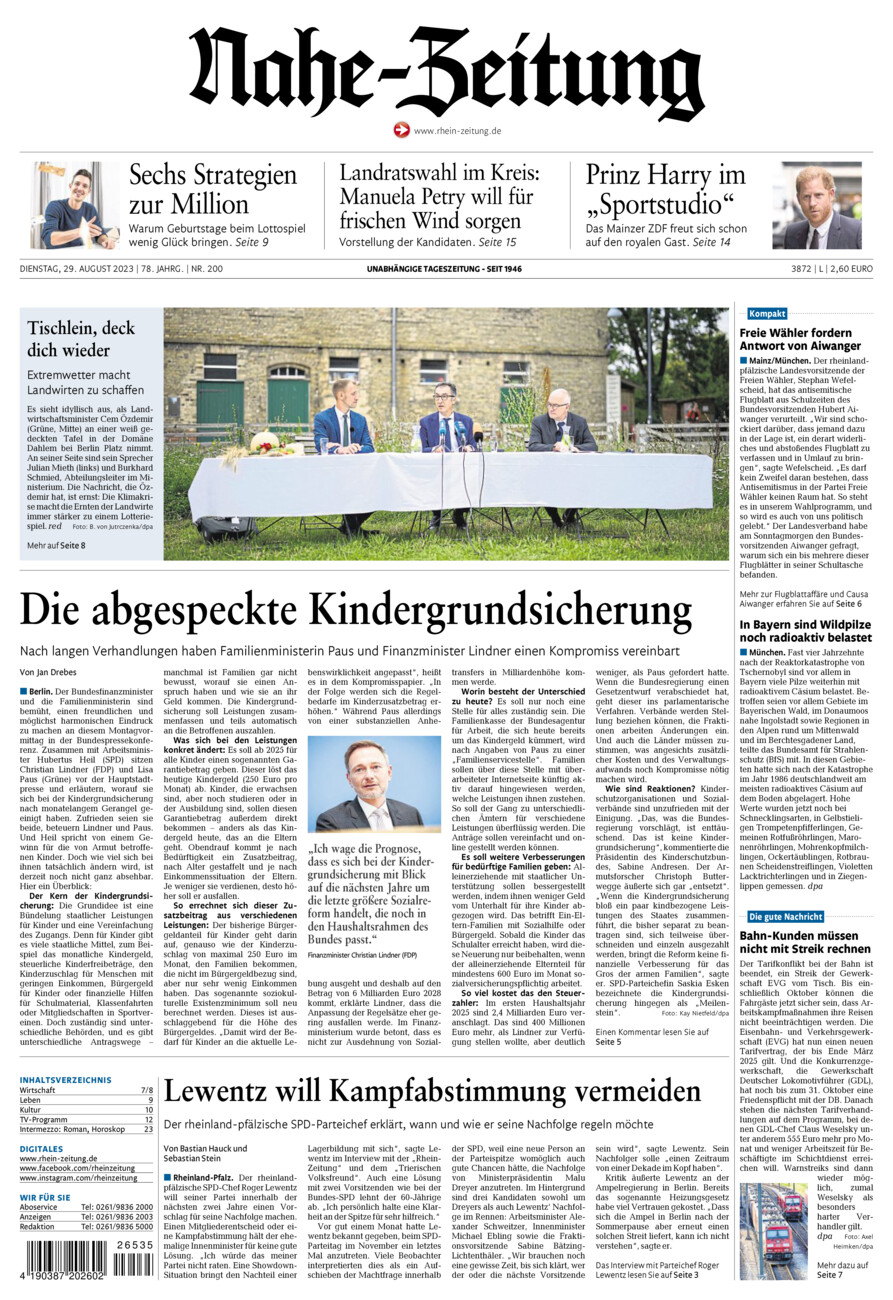 Nahe-Zeitung vom Dienstag, 29.08.2023