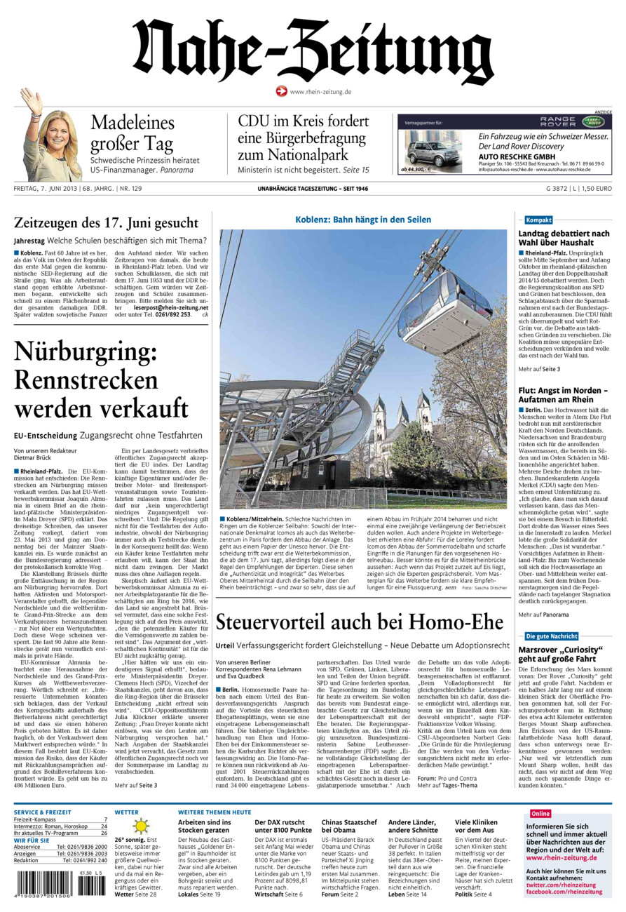Nahe-Zeitung vom Freitag, 07.06.2013