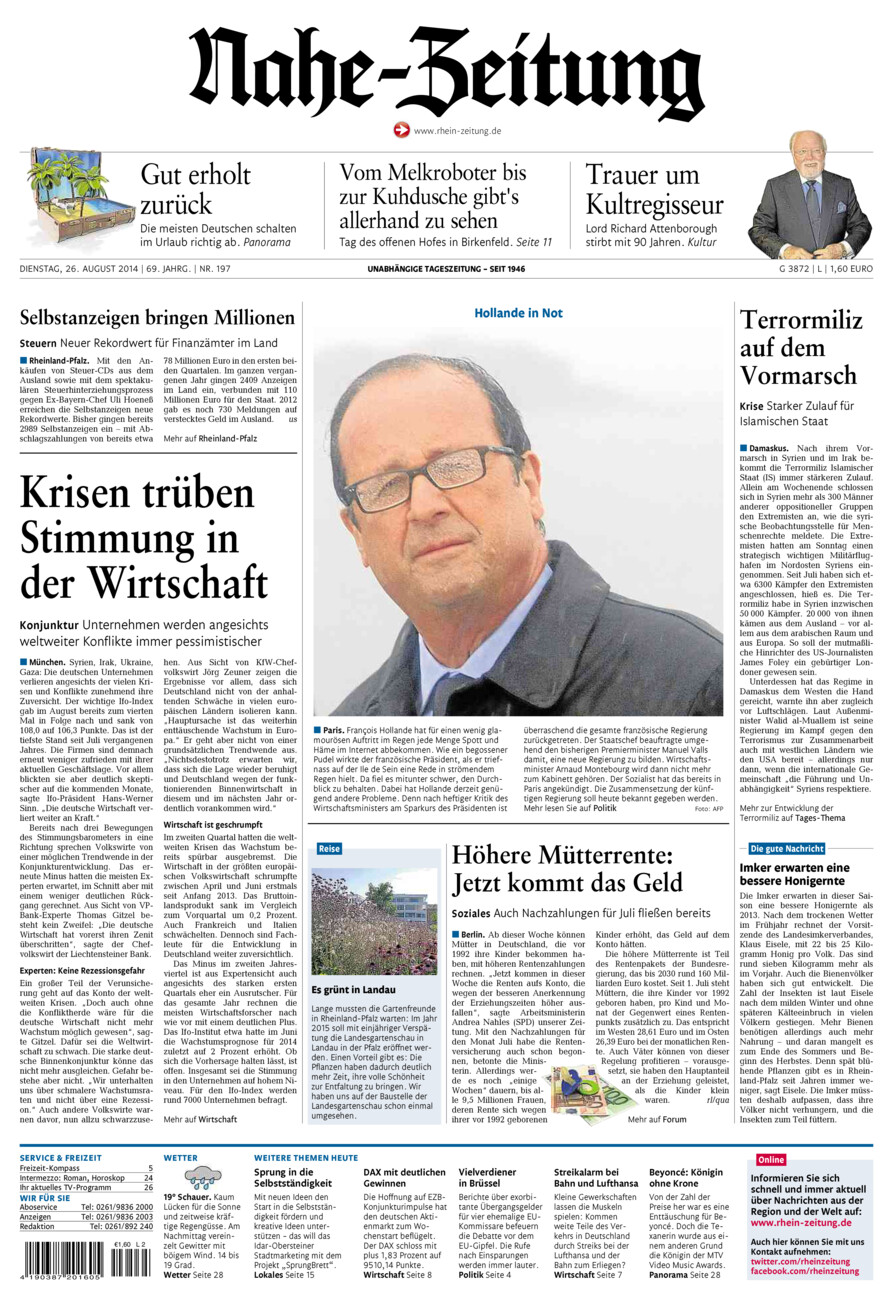 Nahe-Zeitung vom Dienstag, 26.08.2014