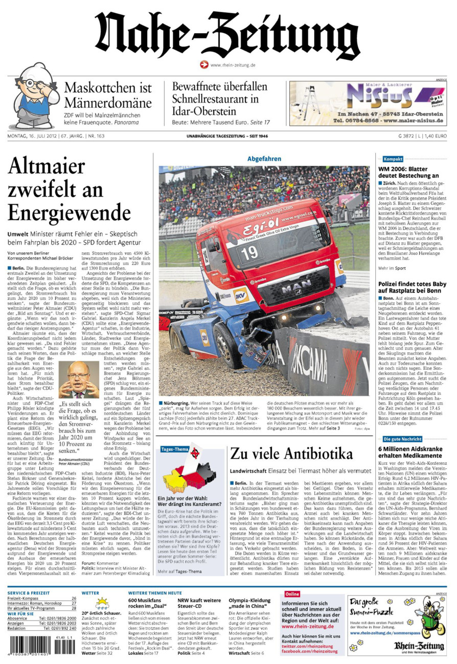 Nahe-Zeitung vom Montag, 16.07.2012