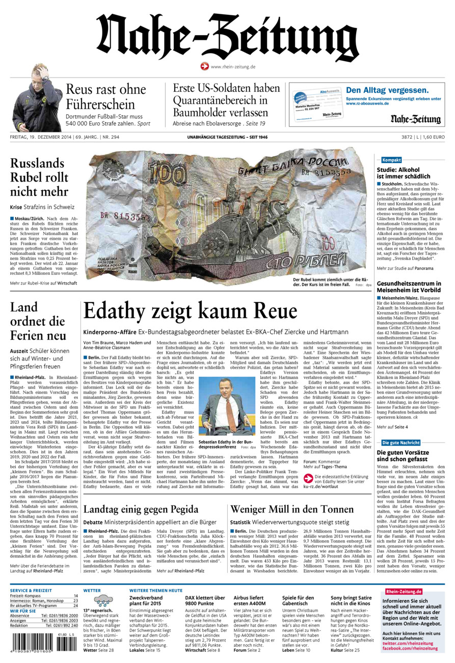 Nahe-Zeitung vom Freitag, 19.12.2014