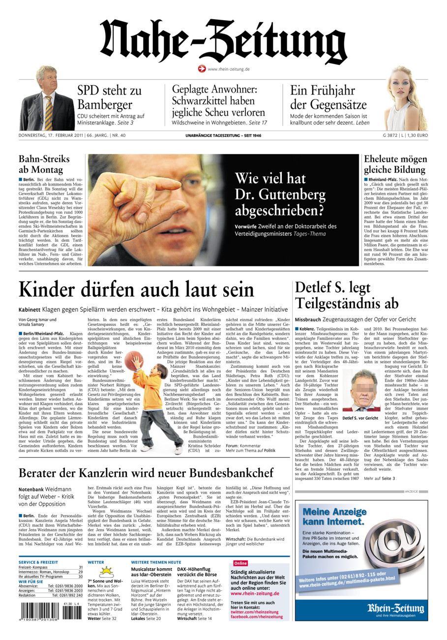 Nahe-Zeitung vom Donnerstag, 17.02.2011