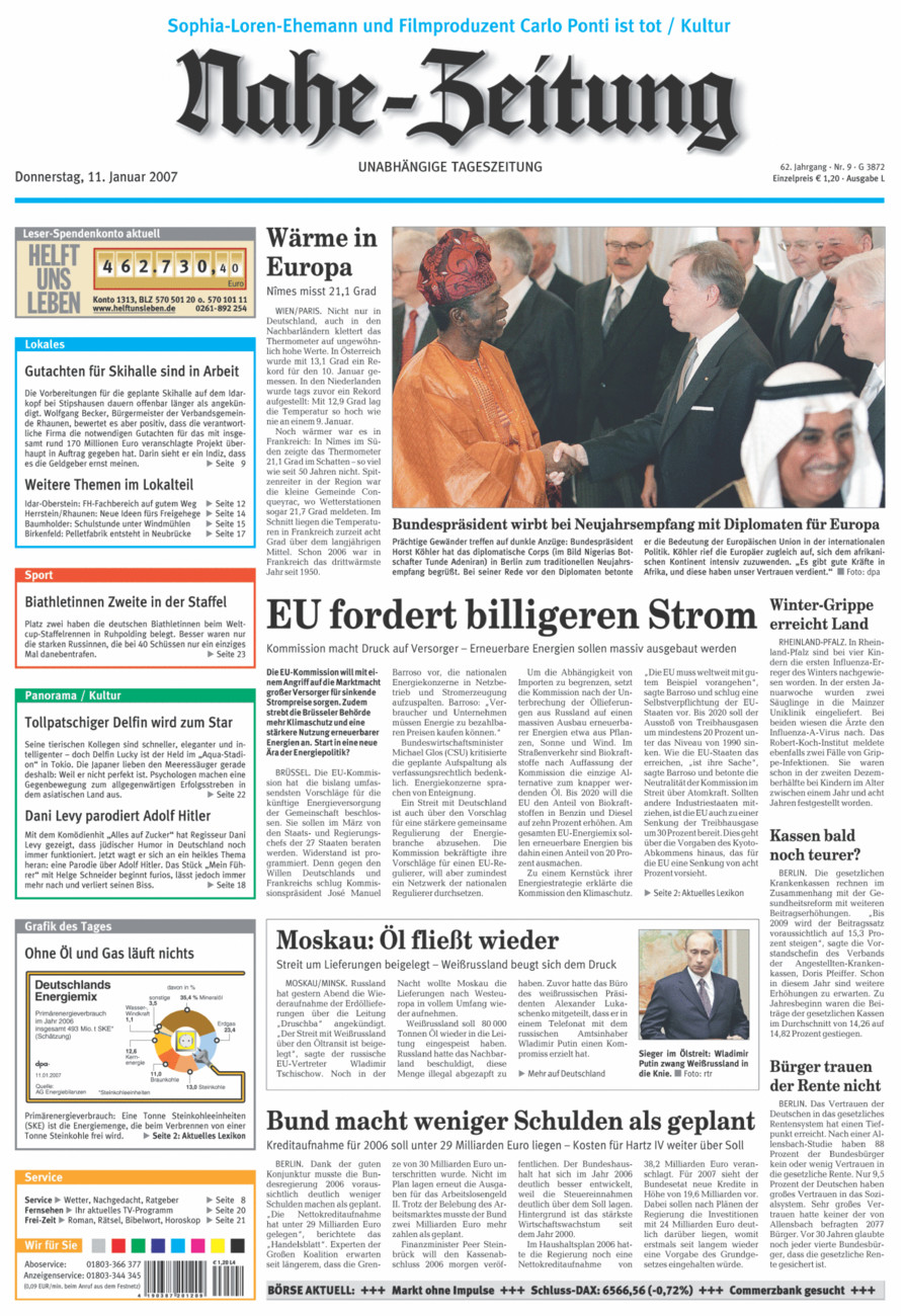 Nahe-Zeitung vom Donnerstag, 11.01.2007