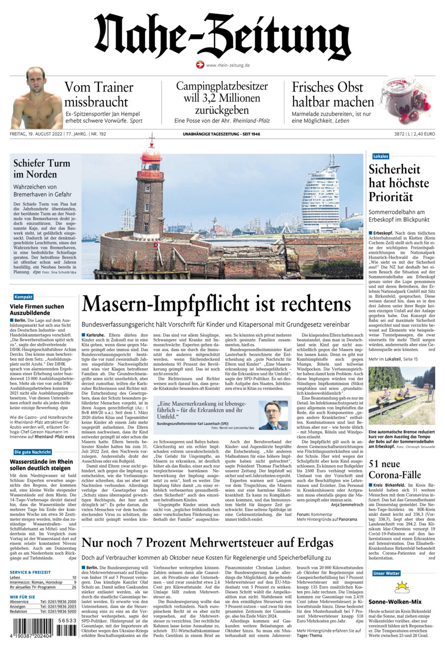 Nahe-Zeitung vom Freitag, 19.08.2022
