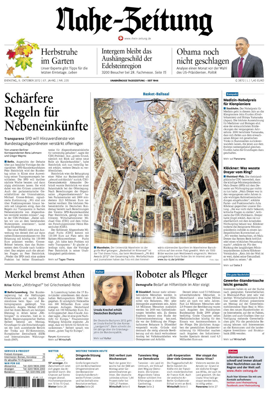 Nahe-Zeitung vom Dienstag, 09.10.2012