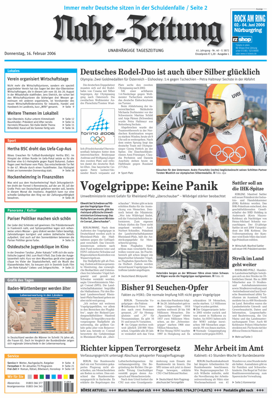 Nahe-Zeitung vom Donnerstag, 16.02.2006