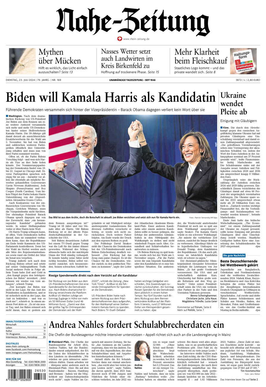 Nahe-Zeitung vom Dienstag, 23.07.2024