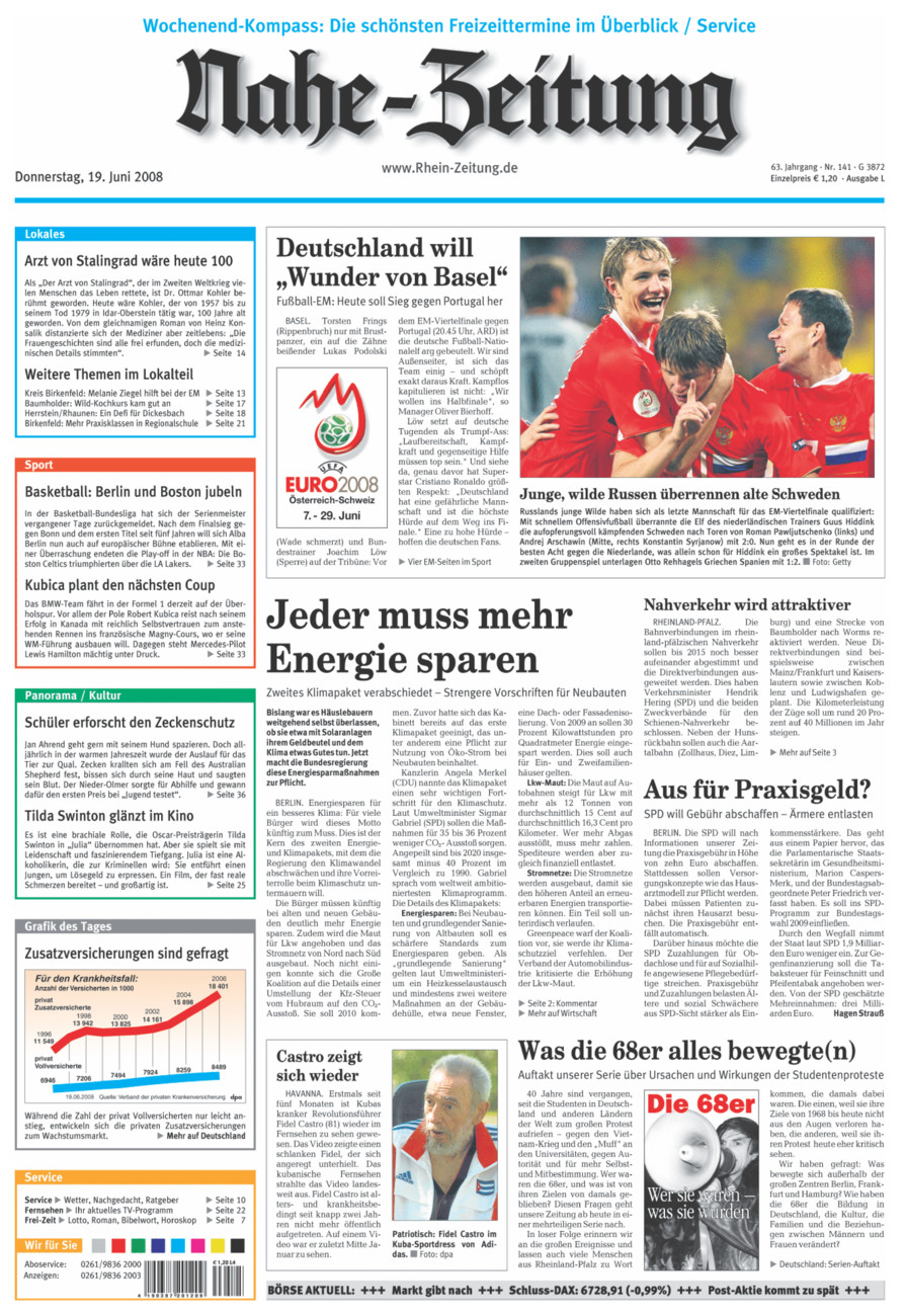 Nahe-Zeitung vom Donnerstag, 19.06.2008