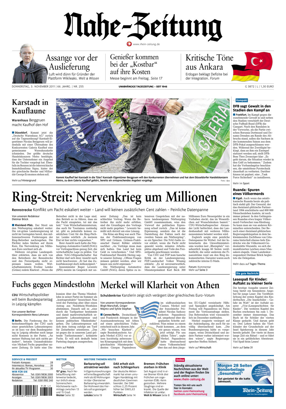 Nahe-Zeitung vom Donnerstag, 03.11.2011