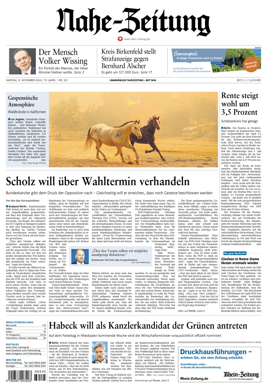 Nahe-Zeitung vom Samstag, 09.11.2024