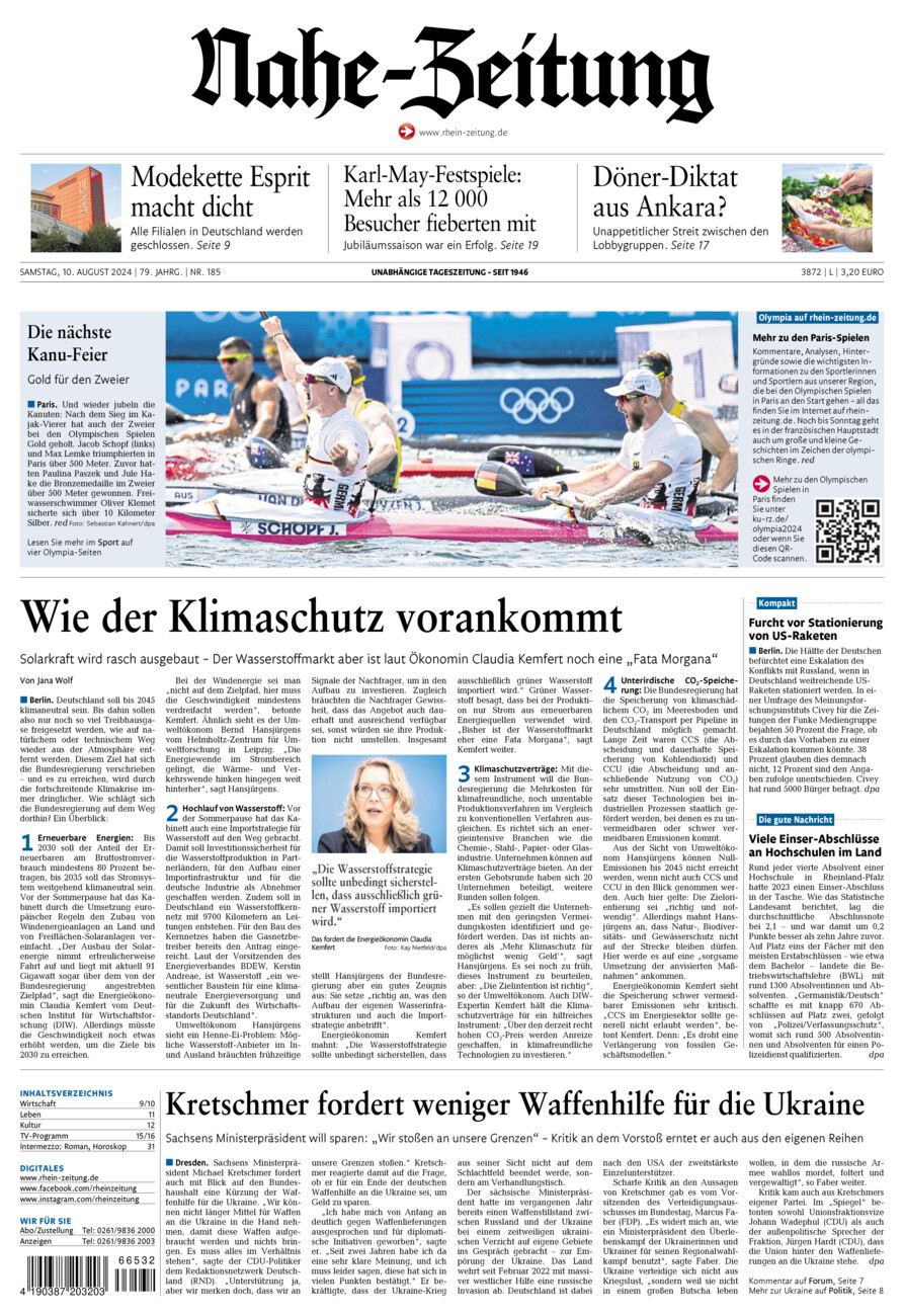 Nahe-Zeitung vom Samstag, 10.08.2024