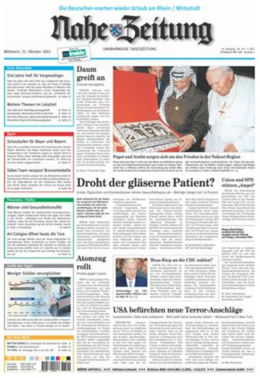 Nahe-Zeitung vom Mittwoch, 31.10.2001