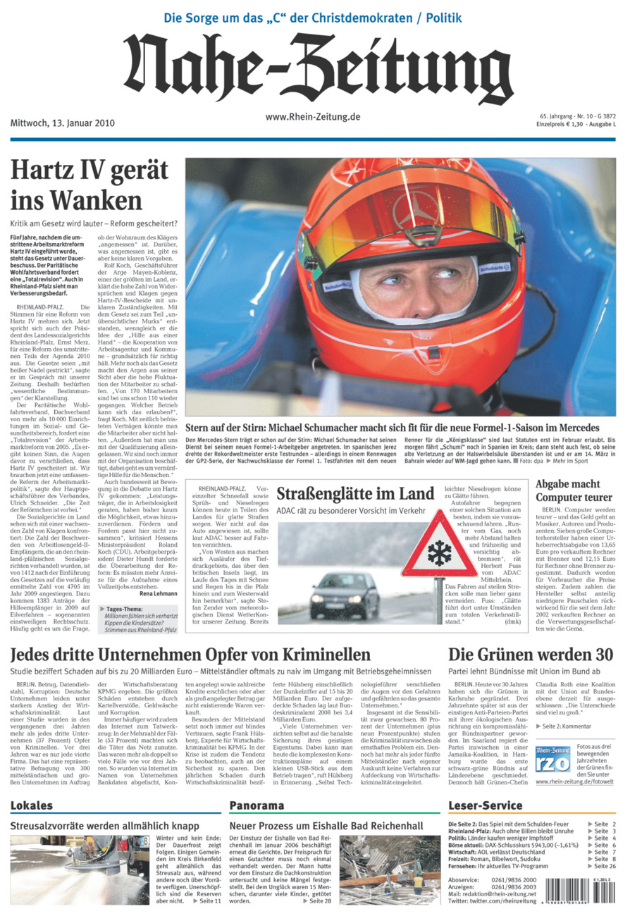 Nahe-Zeitung vom Mittwoch, 13.01.2010