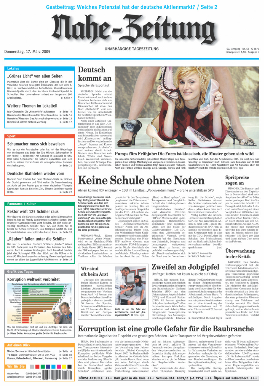 Nahe-Zeitung vom Donnerstag, 17.03.2005