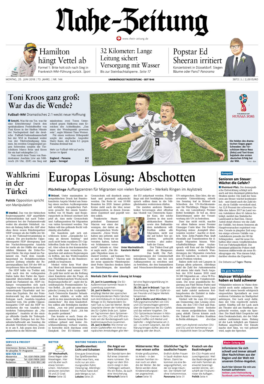 Nahe-Zeitung vom Montag, 25.06.2018