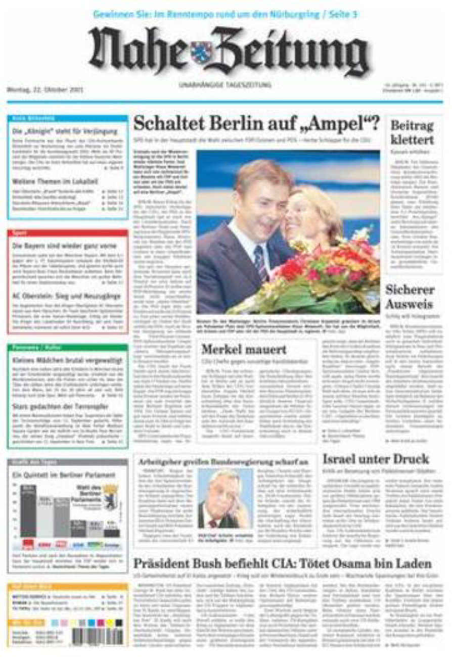 Nahe-Zeitung vom Montag, 22.10.2001