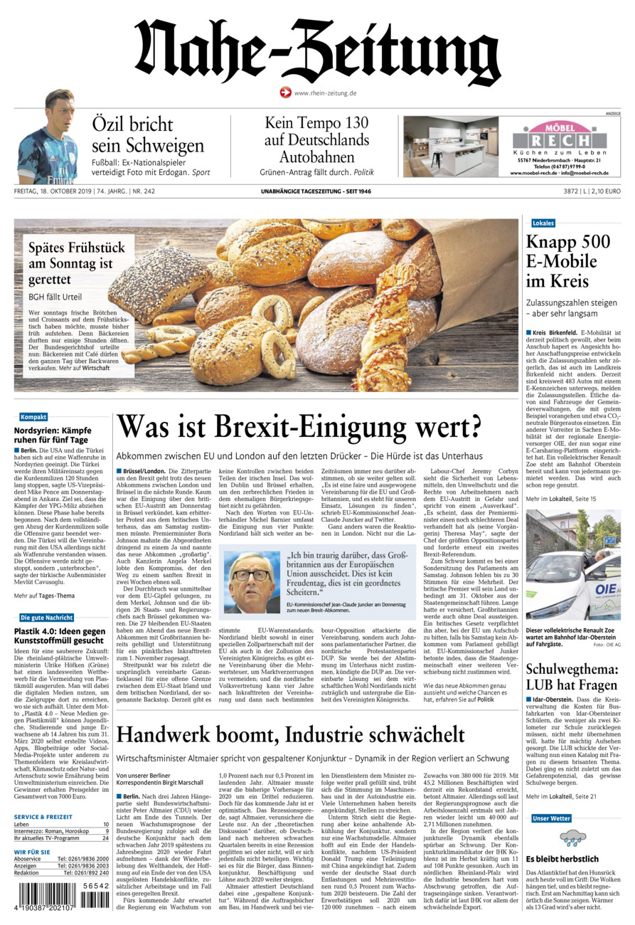 Nahe-Zeitung vom Freitag, 18.10.2019