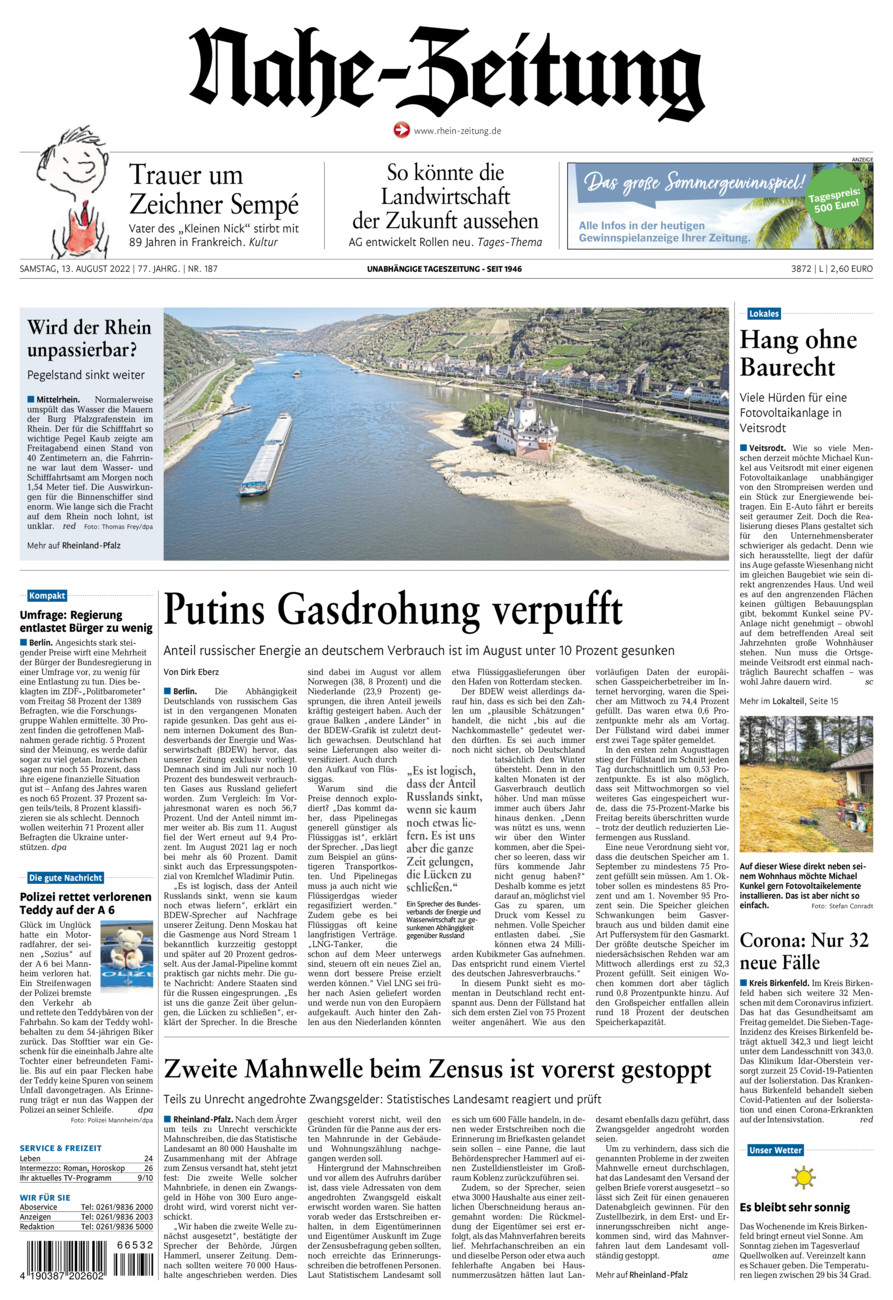 Nahe-Zeitung vom Samstag, 13.08.2022
