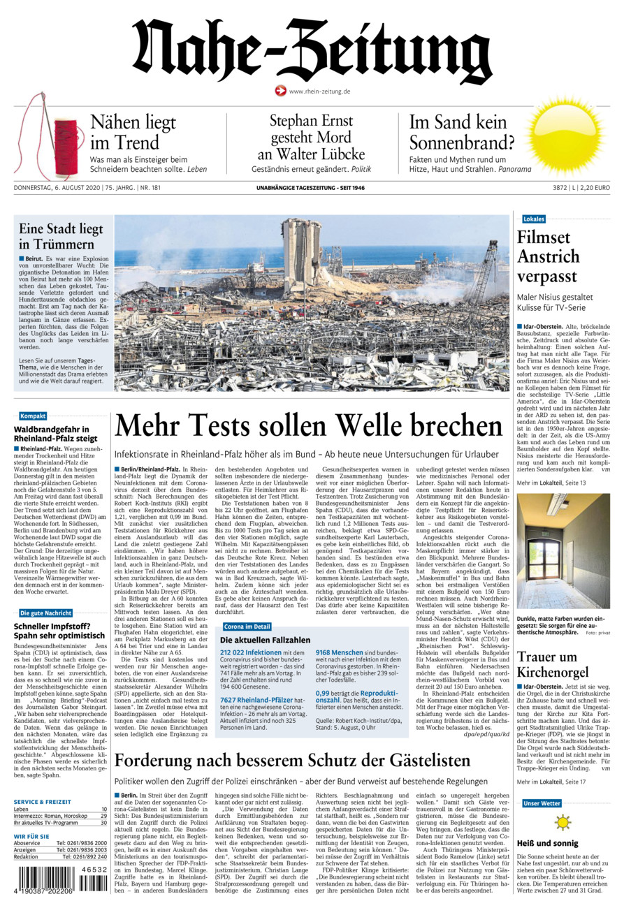 Nahe-Zeitung vom Donnerstag, 06.08.2020