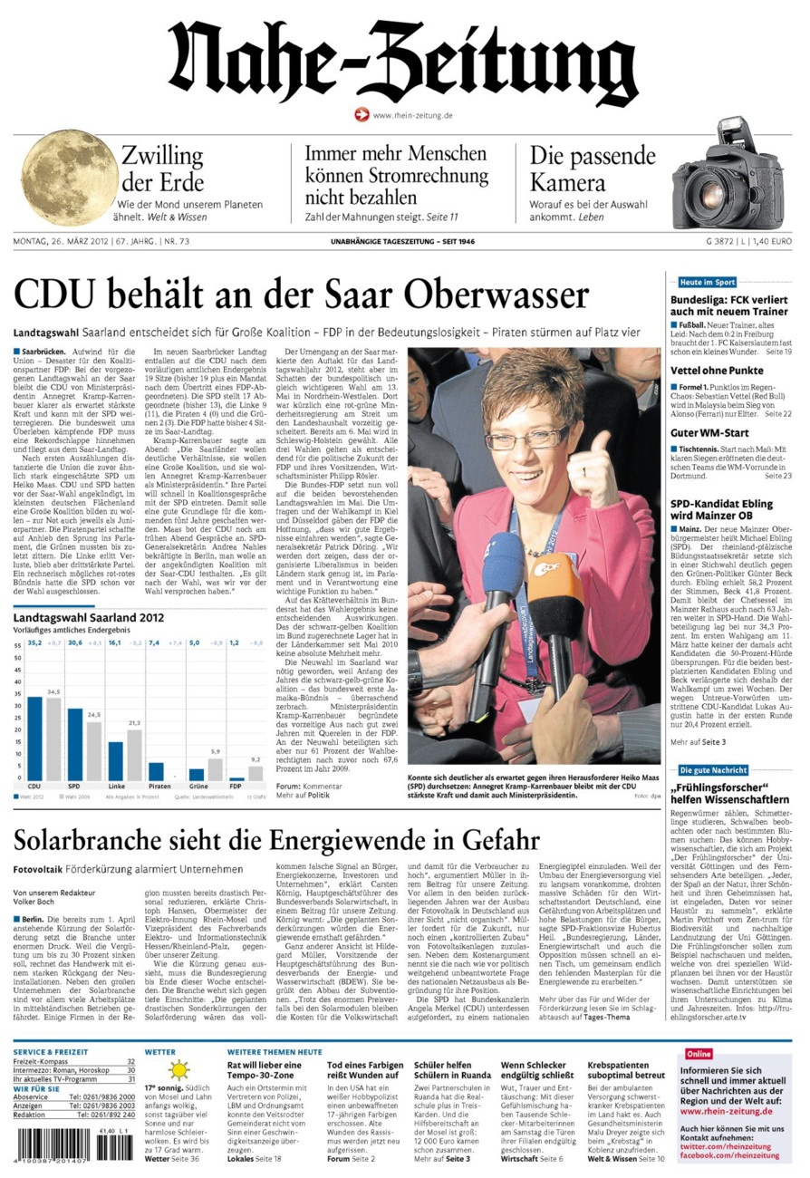 Nahe-Zeitung vom Montag, 26.03.2012