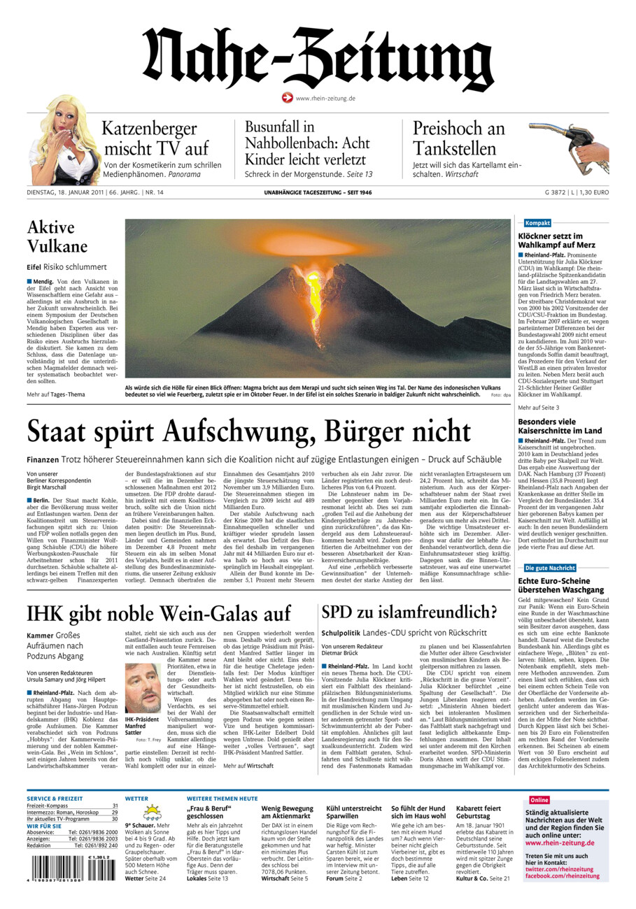 Nahe-Zeitung vom Dienstag, 18.01.2011