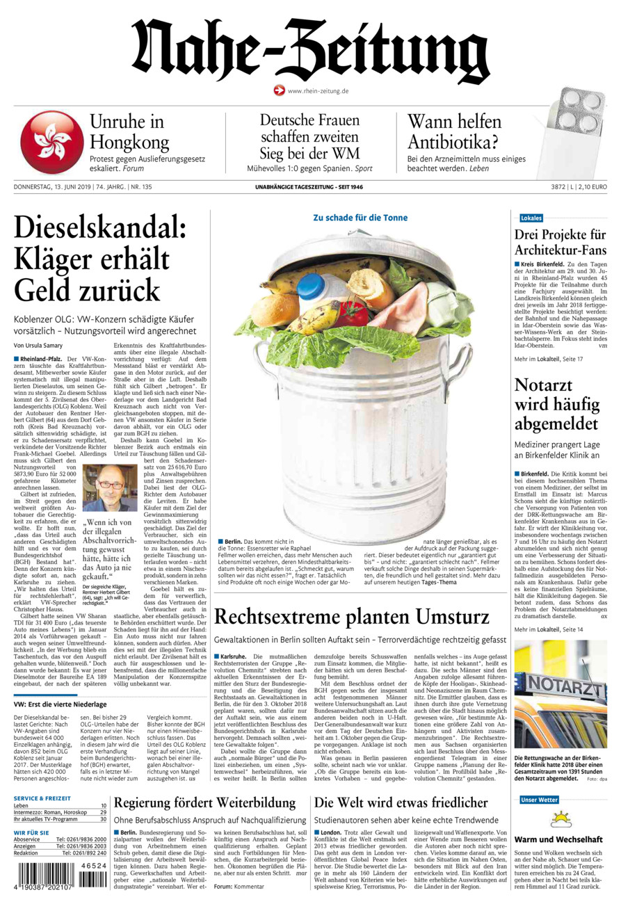 Nahe-Zeitung vom Donnerstag, 13.06.2019