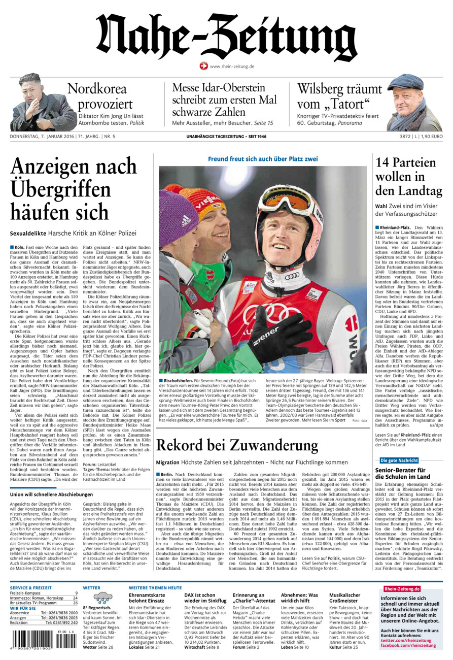 Nahe-Zeitung vom Donnerstag, 07.01.2016