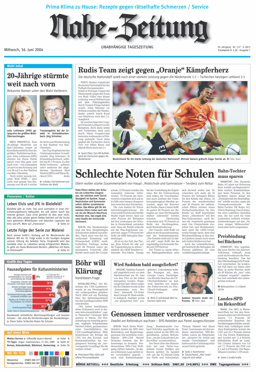 Nahe-Zeitung vom Mittwoch, 16.06.2004