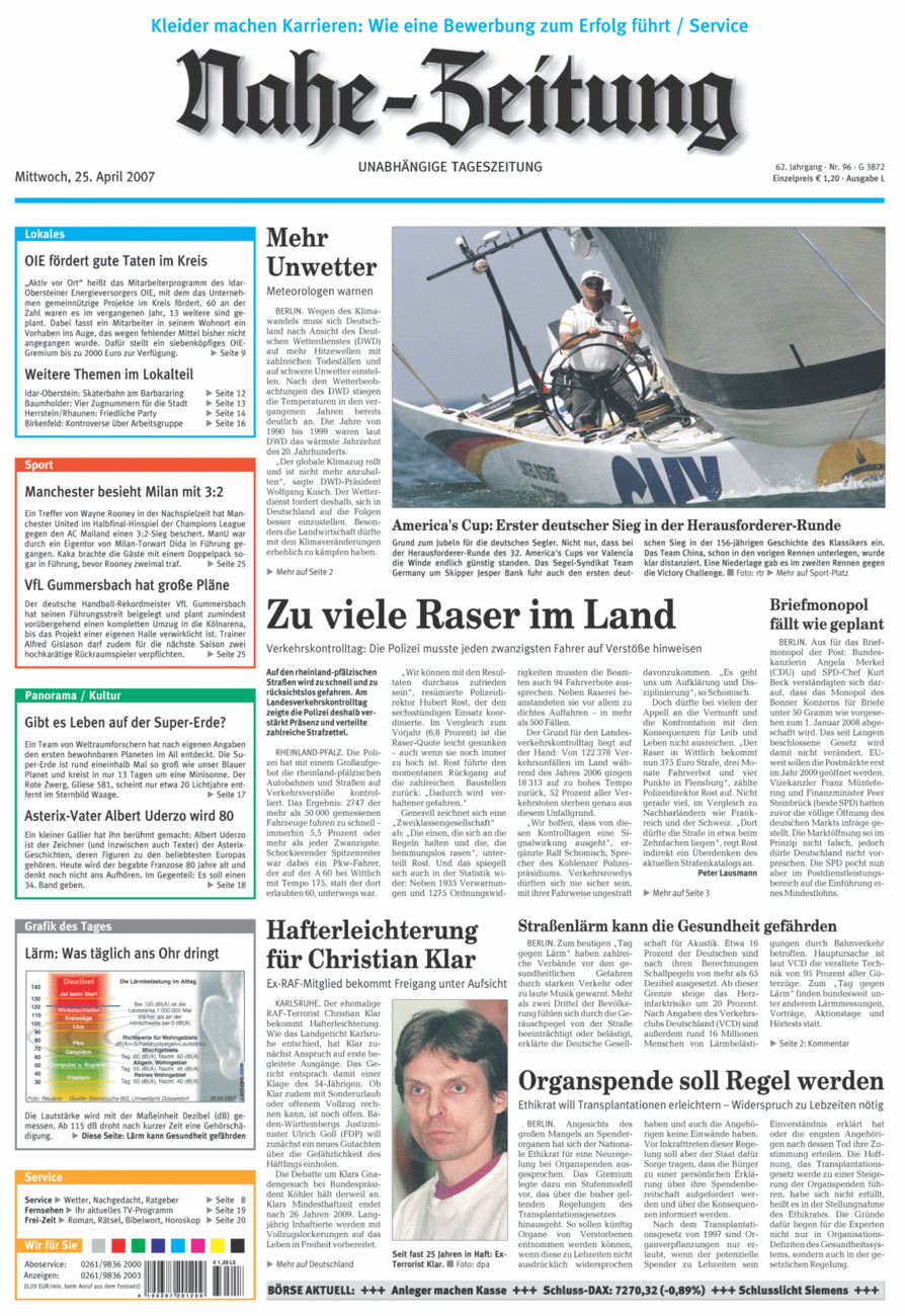 Nahe-Zeitung vom Mittwoch, 25.04.2007