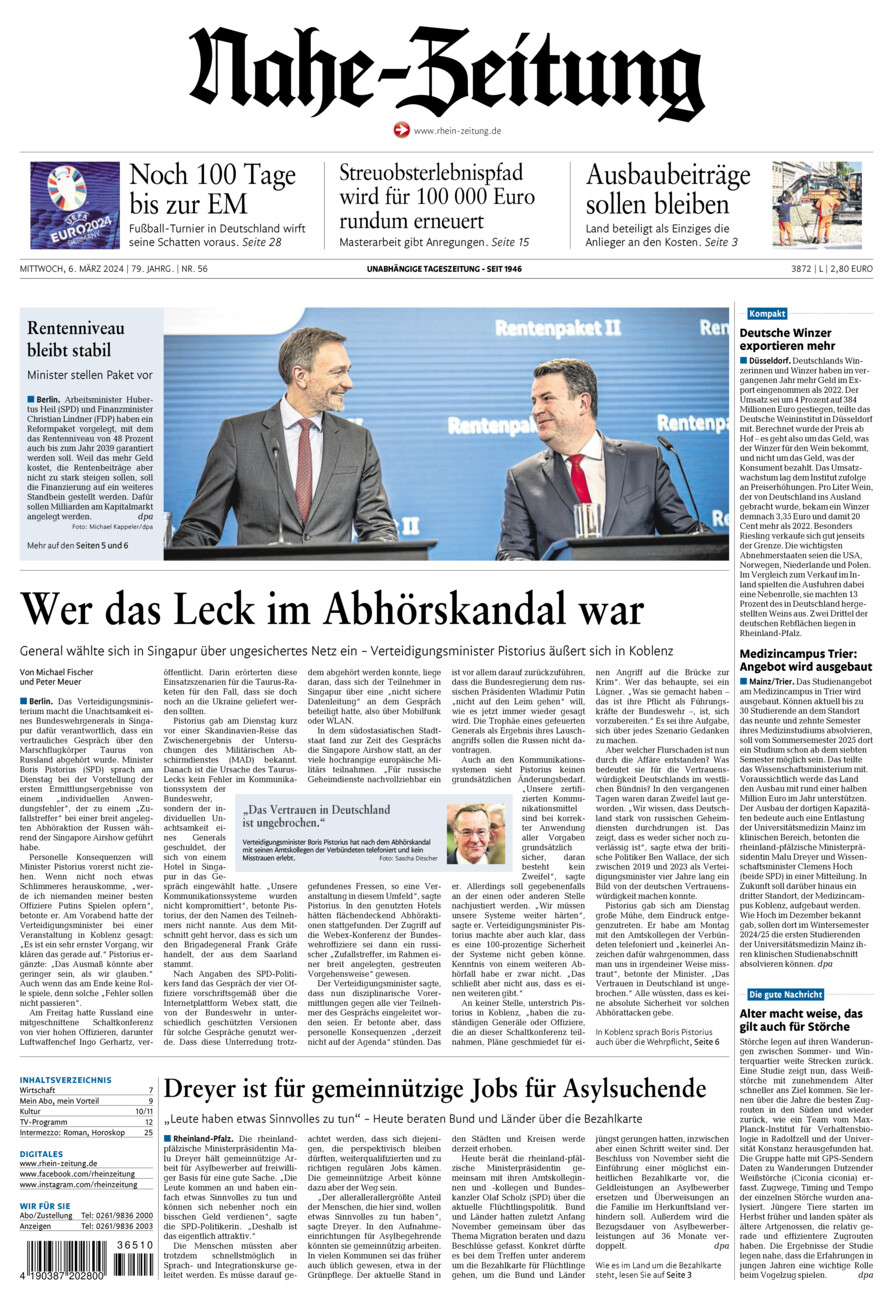Nahe-Zeitung vom Mittwoch, 06.03.2024