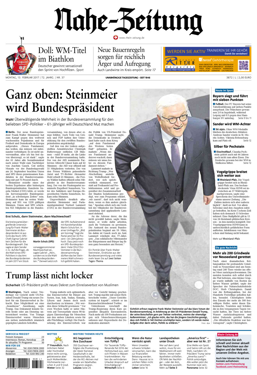 Nahe-Zeitung vom Montag, 13.02.2017