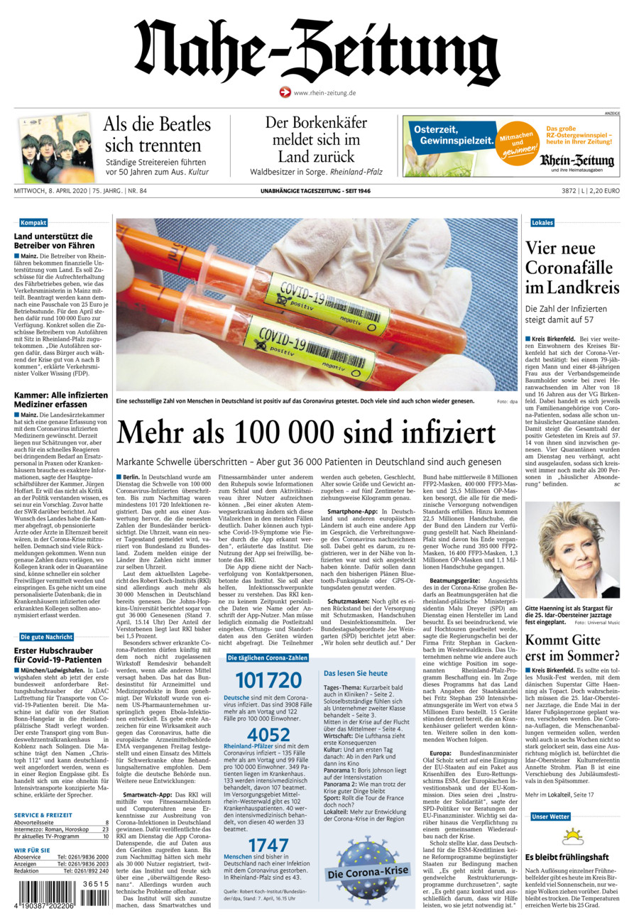 Nahe-Zeitung vom Mittwoch, 08.04.2020
