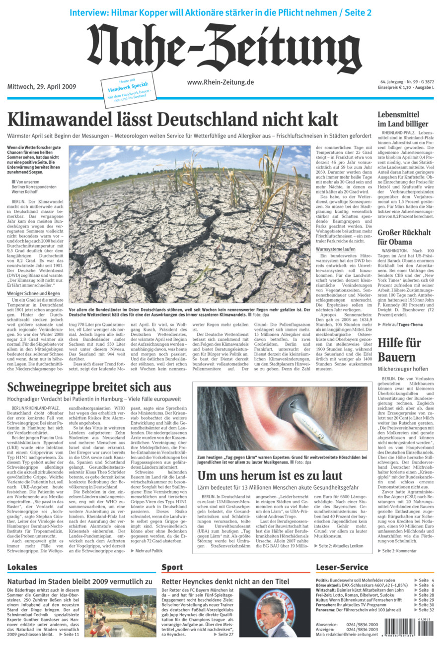 Nahe-Zeitung vom Mittwoch, 29.04.2009