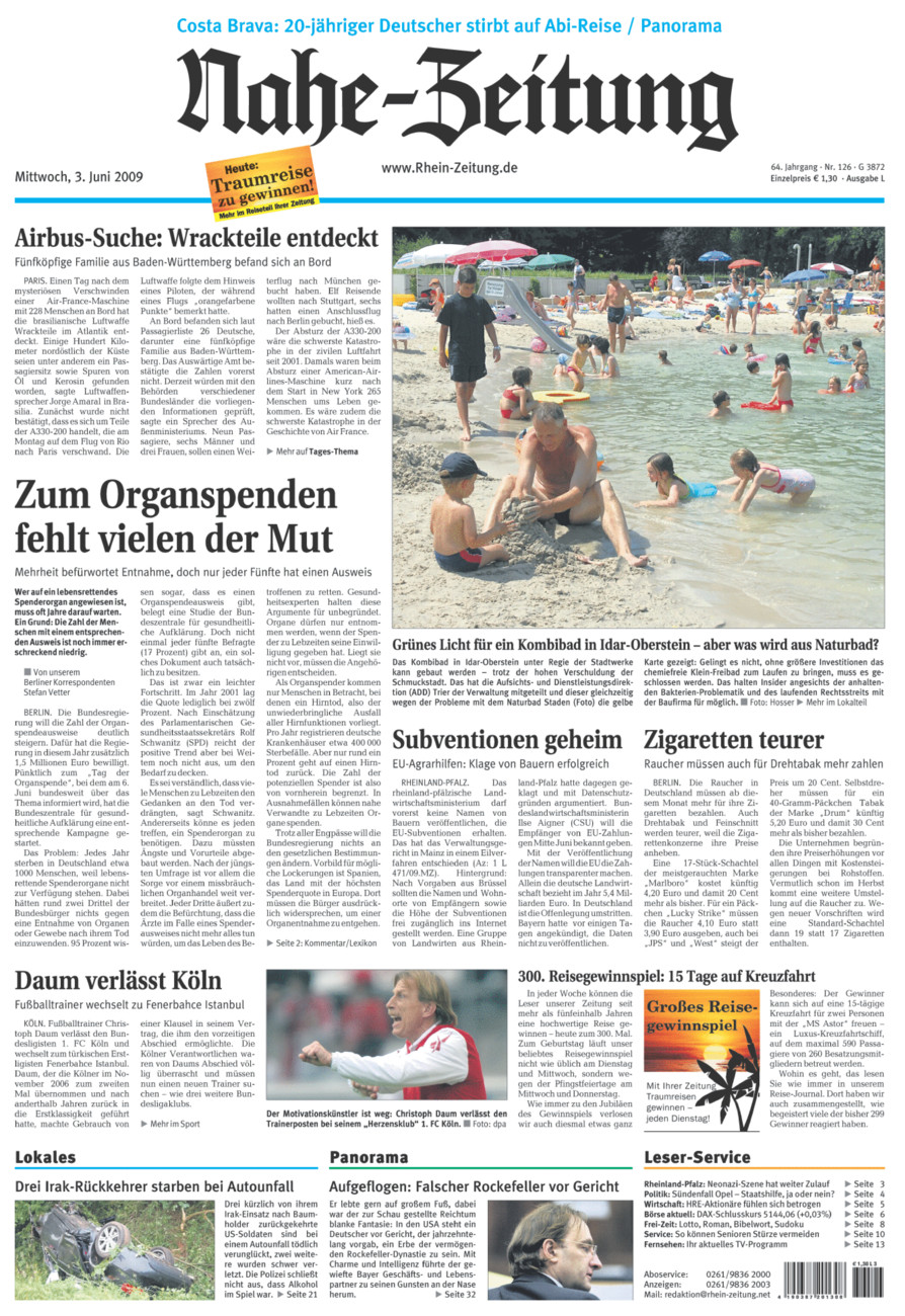 Nahe-Zeitung vom Mittwoch, 03.06.2009