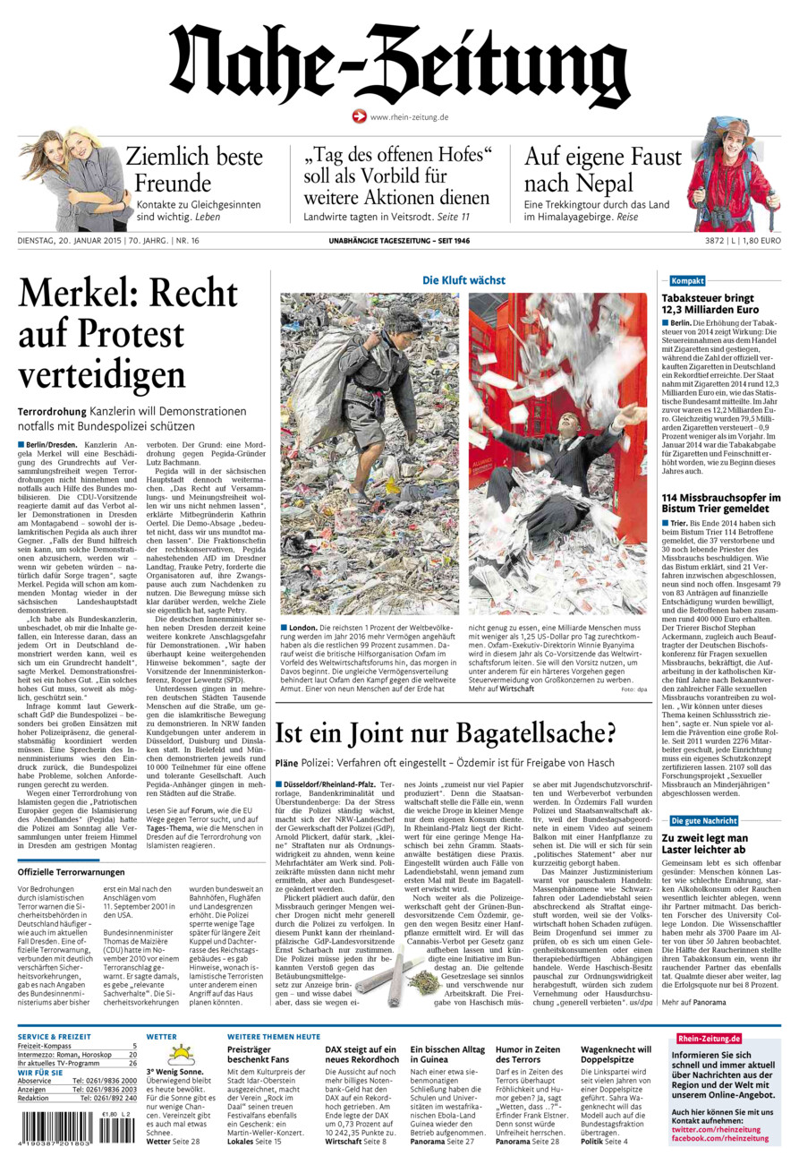 Nahe-Zeitung vom Dienstag, 20.01.2015