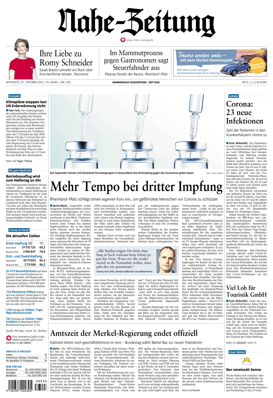 Nahe-Zeitung vom Mittwoch, 27.10.2021