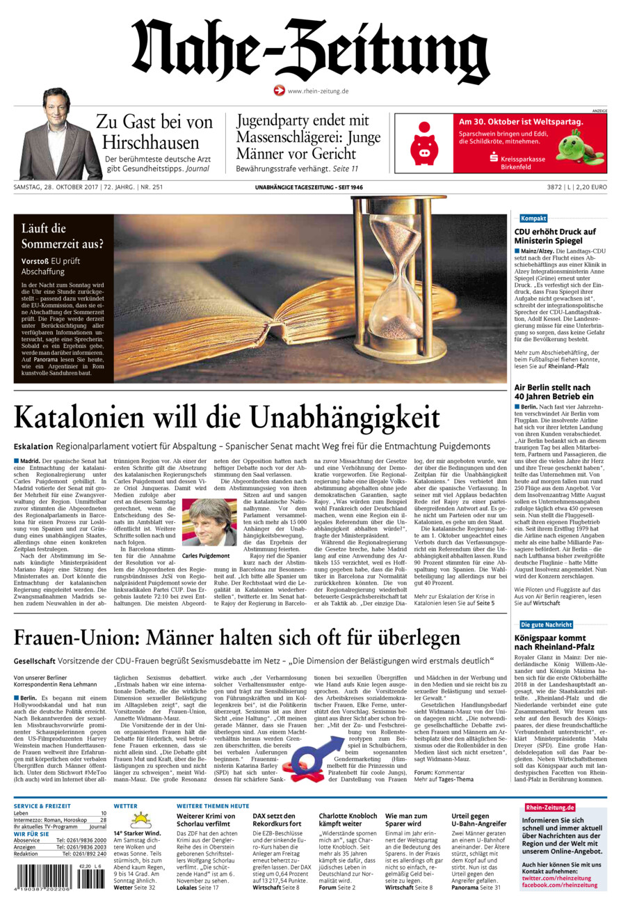 Nahe-Zeitung vom Samstag, 28.10.2017
