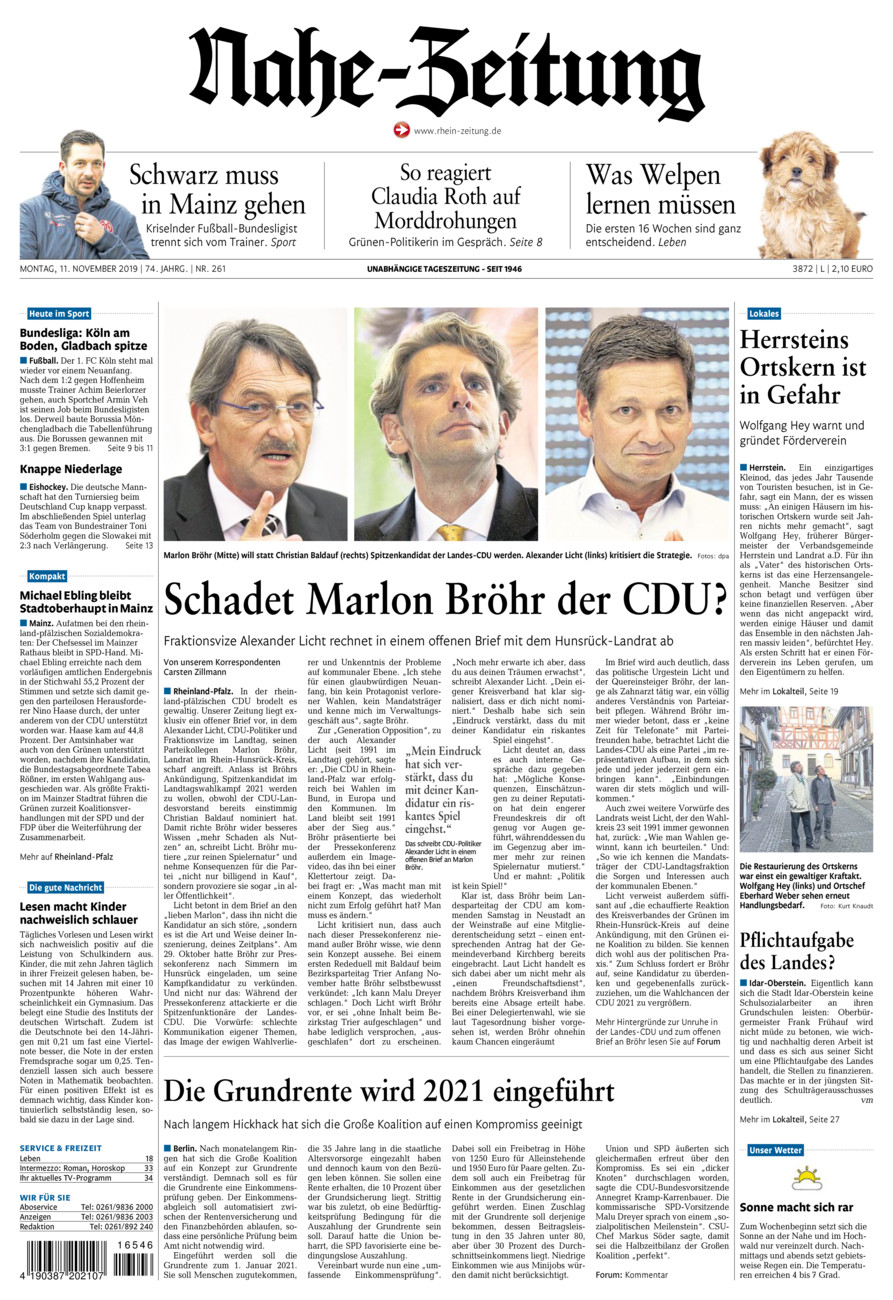 Nahe-Zeitung vom Montag, 11.11.2019