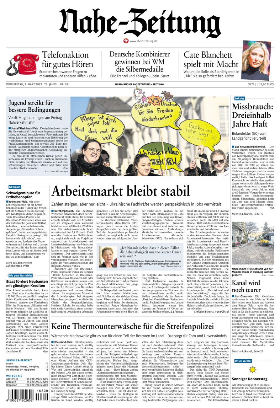 Nahe-Zeitung vom Donnerstag, 02.03.2023