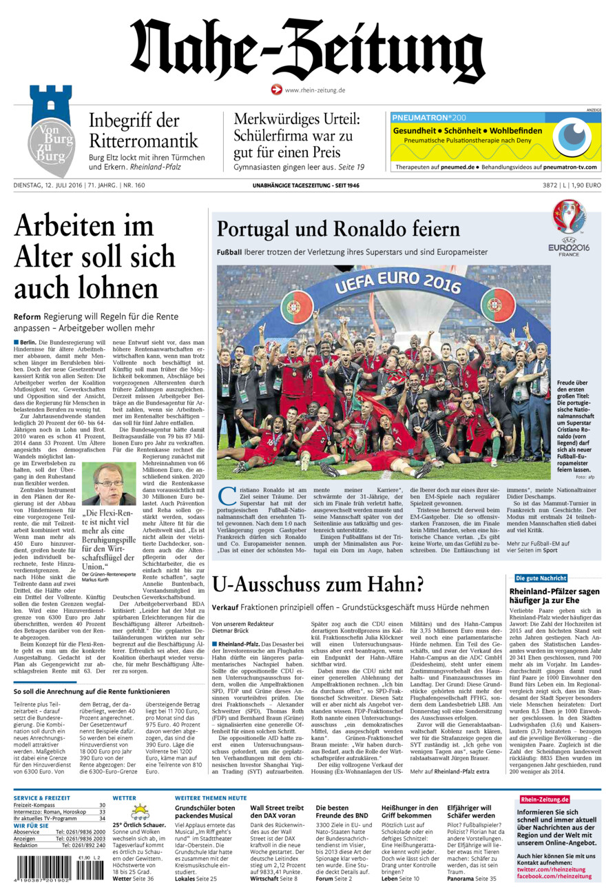 Nahe-Zeitung vom Dienstag, 12.07.2016