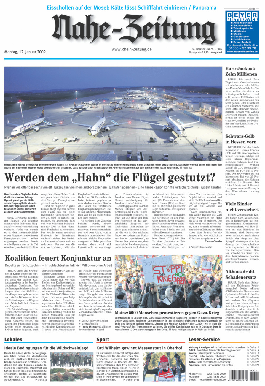 Nahe-Zeitung vom Montag, 12.01.2009