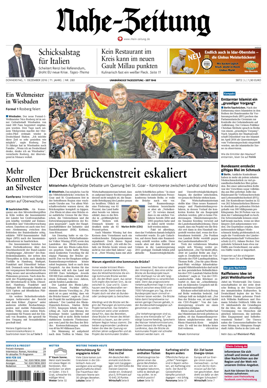 Nahe-Zeitung vom Donnerstag, 01.12.2016