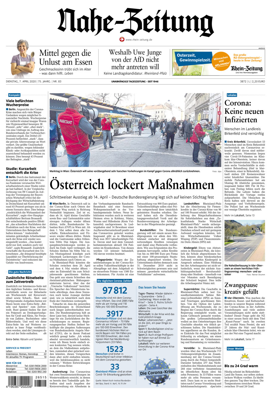 Nahe-Zeitung vom Dienstag, 07.04.2020