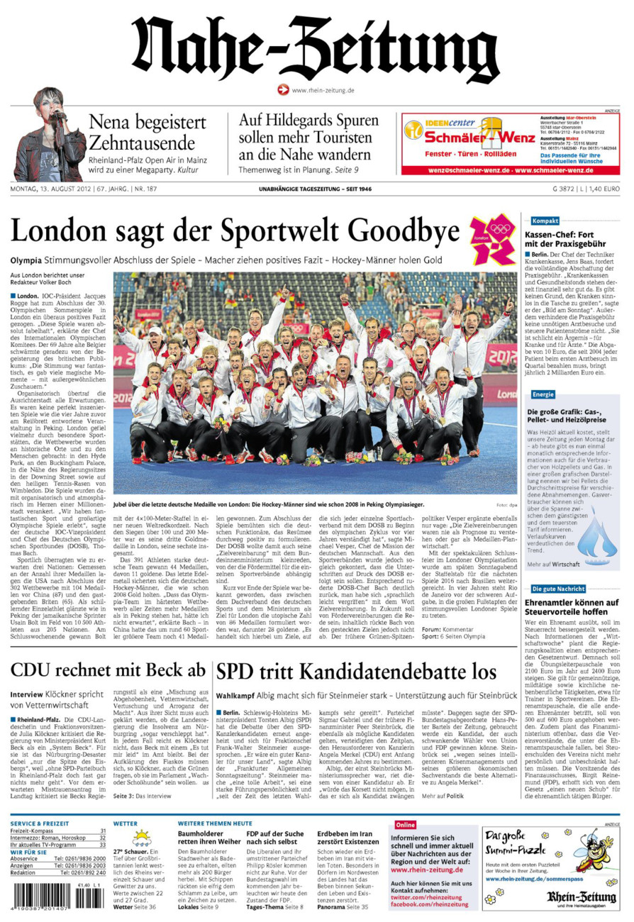 Nahe-Zeitung vom Montag, 13.08.2012