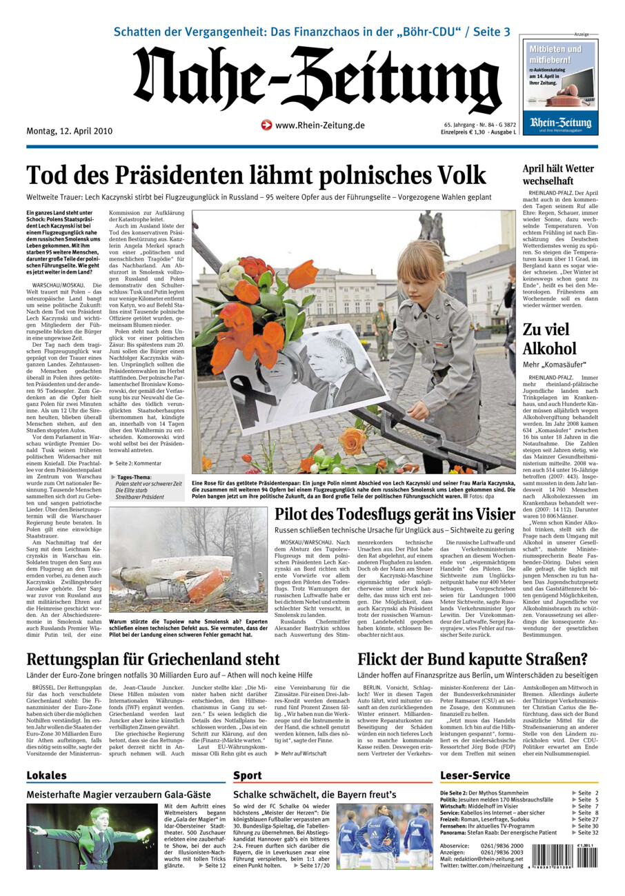 Nahe-Zeitung vom Montag, 12.04.2010