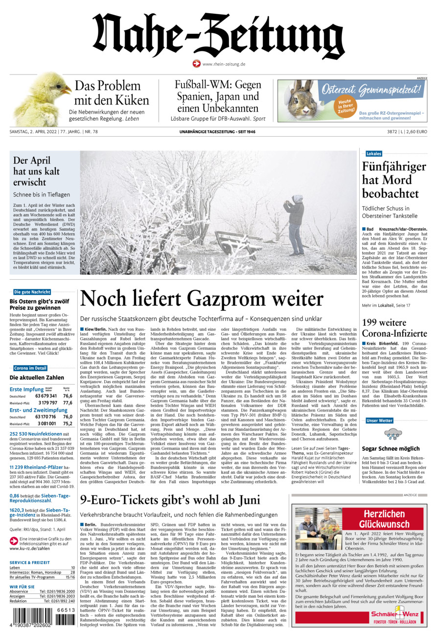 Nahe-Zeitung vom Samstag, 02.04.2022